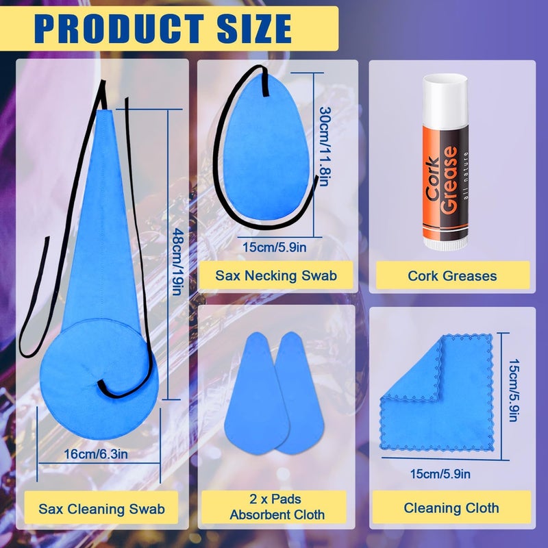 Mereido Saxophone Sax Cleaning kit with Case，Cork Grease,Swab,Cleaning Cloth and More Workable for Wind & Woodwind Struments Clarinet Flute Cleaner Maintenance Kit - Image 2